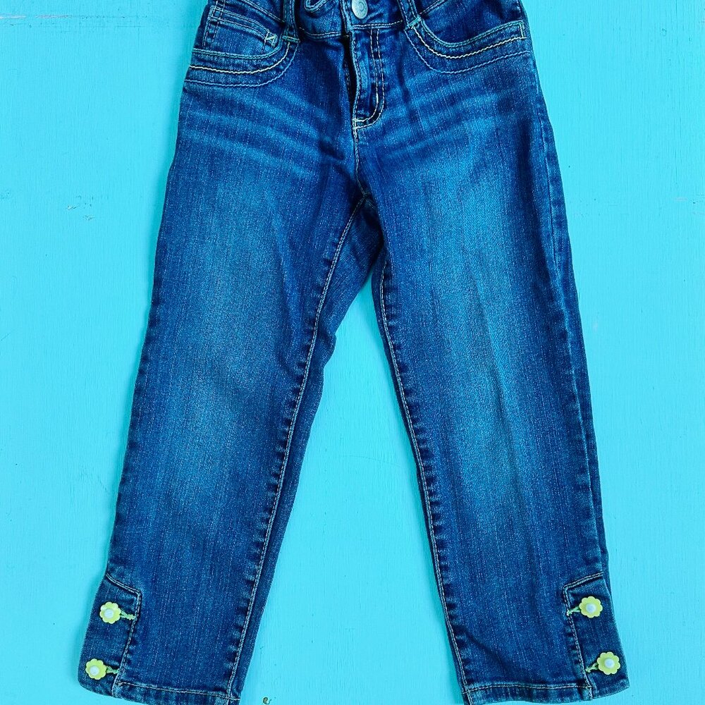 Gymboree Capri Jeans Size 7 Slim Daisy Button Adjustable Waist Denim